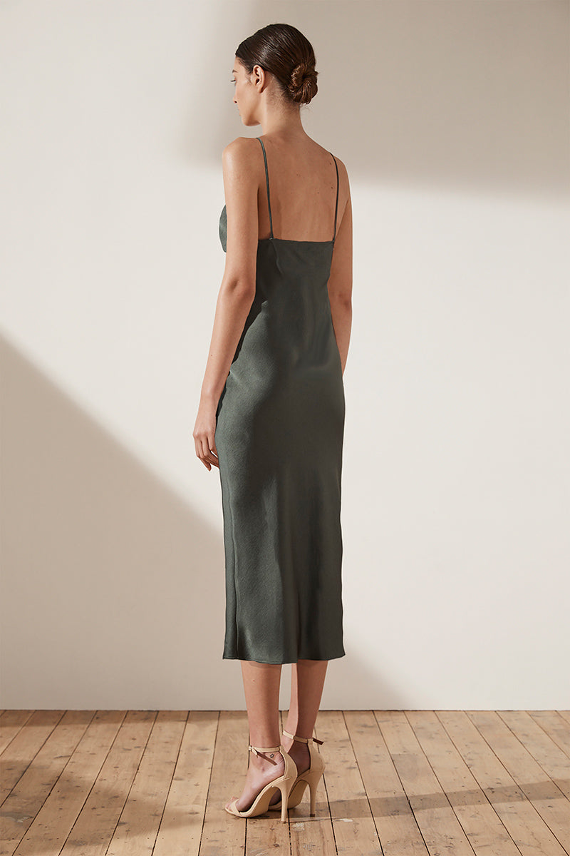 ADONIS BIAS SLIP MIDI DRESS - KHAKI