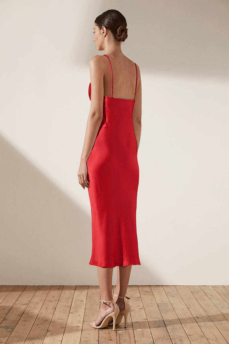 ADONIS BIAS SLIP MIDI DRESS - RUBY