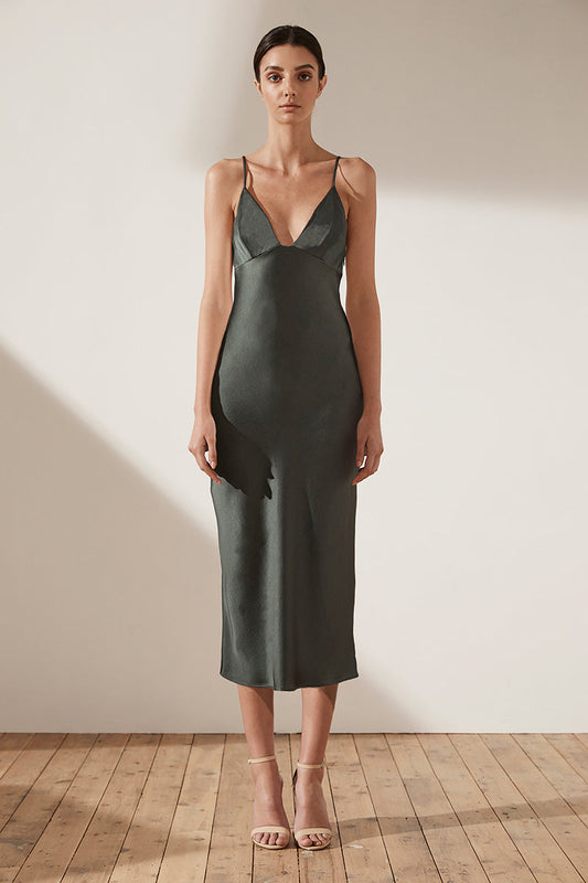 ADONIS BIAS SLIP MIDI DRESS - KHAKI