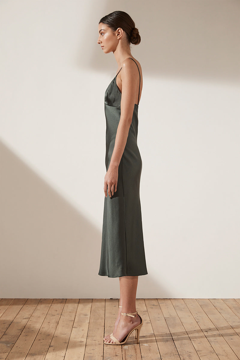 ADONIS BIAS SLIP MIDI DRESS - KHAKI