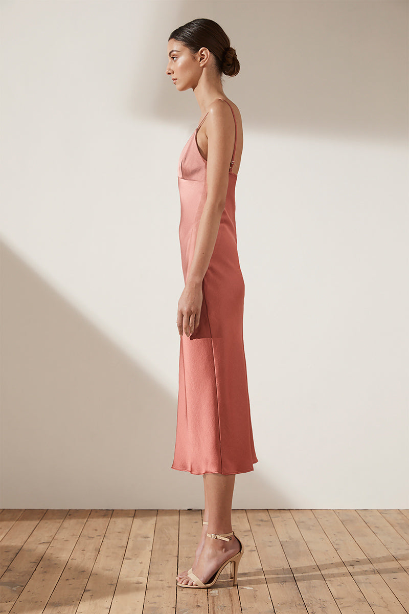 ADONIS BIAS SLIP MIDI DRESS - TERRACOTTA (colour)