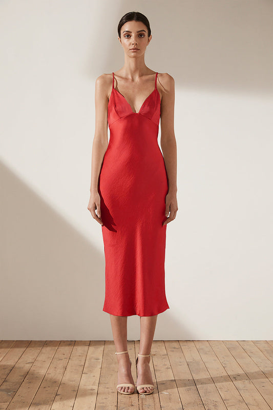 ADONIS BIAS SLIP MIDI DRESS - RUBY