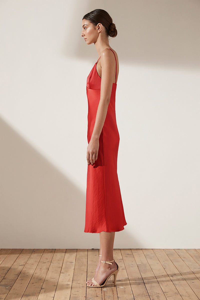 ADONIS BIAS SLIP MIDI DRESS - RUBY